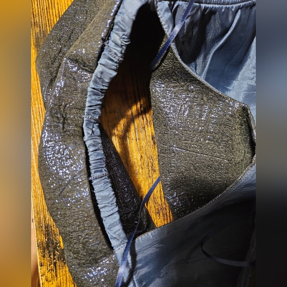 Teri Jon Sapphire Blue Jacquard Off Shoulder Column Gown - Picture 7 of 9